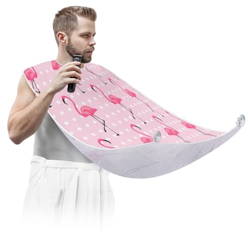 Flamingo Polka Dot Bart Lätzchen Schürze Bart Lätzchen Haarfänger für Männer Rasieren und Trimmen Antihaft Wasserdicht Bartumhang Pflegetuch mit 2 Saugnäpfen, Geschenke für Männer von Mularoka