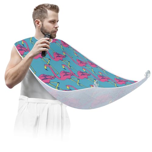 Niedliches Flamingo Bartlätzchen, Schürze, Bartlätzchen, Haarfänger für Männer, Rasieren und Trimmen, Antihaft-Wasserdichter Bartumhang, Pflegetuch mit 2 Saugnäpfen, Geschenke für Männer von Mularoka