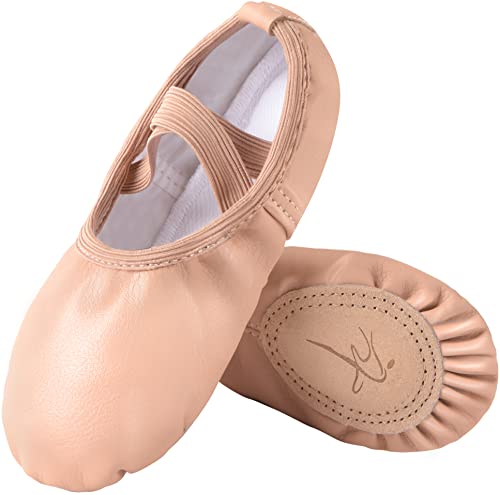 Mulnall Mädchen Ballett Leder Schuhe Yoga Hausschuhe für Tanz Praxis Split-Sohle No-Tie Rosa Schwarz Beige Schläppchen fürs Ballett(Kleinkind/kleines Kind/großes Kind)(WX77-08B-29) von Mulnall