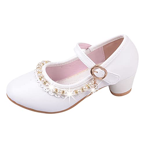 Mumuj Schule Graduation Gericht Schuhe für Mädchen Prinzessin Leistung Block Heel Student Schuhe Sparkly Perle Dekoration Low Heel Riemchensandalen für Frauen Kinder von Mumuj