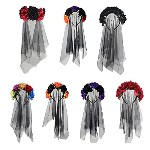 Haarband für Damen, Halloween-Haarreifen, Netz-Spitze, Blume, Stirnband, Themenparty, Kopfschmuck, Karneval, Cosplay, Haarschmuck von Mumuve