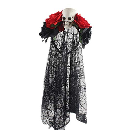 Haarreif für Damen, Halloween, künstliche Rose, Totenkopf, mit schwarzer Spitze, Schleier, Halloween-Schleier von Mumuve