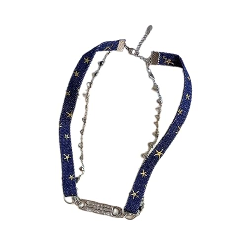 Mumuve Halsketten für Damen, stilvolle doppellagige Kette, Denim, Seil-Halskette, Choker, Punk-Halsschmuck, Denim-Material für die tägliche Party, 38 cm, Cowboy von Mumuve
