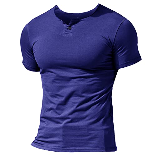 Herren Henley Beiläufig Kurzarm T-Shirt Single Taste Knopfleiste Einfacher V-Ausschnitt Hemden Baumwolle Color Dunkelblau Size Small Herren Henley Beiläufig Kurzarm T-Shirt Single Taste Knopfleiste Einfacher V-Ausschnitt Hemden Baumwolle Color Dunkelblau Size Small von Muscle Alive