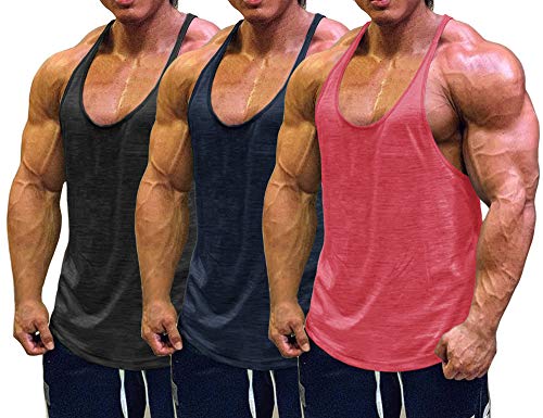 Muscle Cmdr Herren Workout Stringer Tanktops Y-Back Gym Fitness Trägershirt,Männer Muskelshirt Training Achselshirt Sport(Schwarz, Pink, Blau, dünne Schulter, XL) von Muscle Cmdr