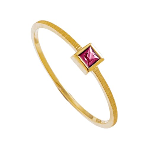 Damen Ringe, 18 Karat Gelbgold, gebürstete Oberfläche, dünner Verlobungsring mit Rubin für Damen, Rubin, Größe 49 (15.6) von Musihy