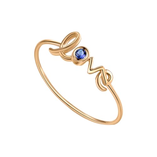 Damen Ringe, 18 Karat Gelbgold Damen Modischer schmaler Ring mit Love-Saphir 0,3 Karat, Saphir, Größe 62 (19.7) von Musihy