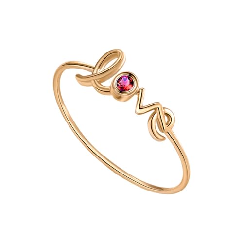 Damen Ringe, Modischer schmaler Ring aus 18 Karat Gelbgold mit 0,3 Karat Love-Rubin, Rubin, Größe 50 (15.9) von Musihy