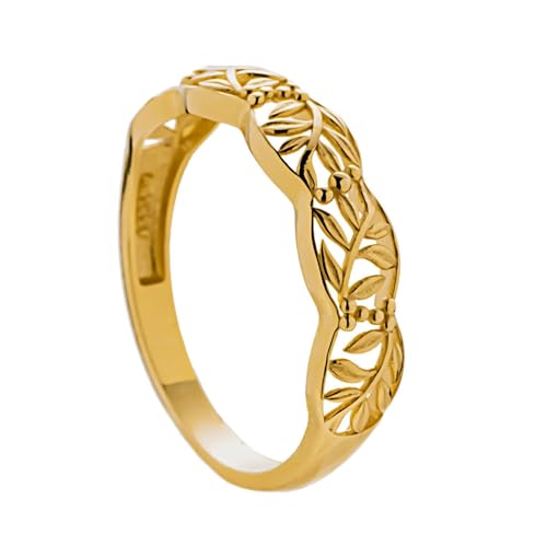 Musihy Damen Goldring 585, Verlobungsring mit ausgehöhltem Blattmuster für Frauen, 14K Gold, Größe 49 (15.6) von Musihy