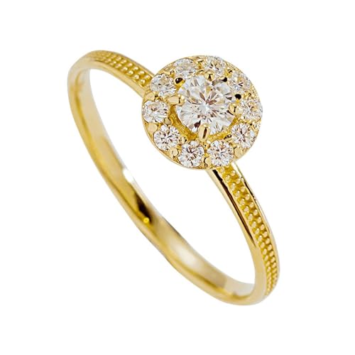 Musihy Damen Ringe, Damen-Ehering aus 18 Karat Gelbgold mit runder Blume und Moissanit, 18K Gelbgold, Größe 49 (15.6) von Musihy