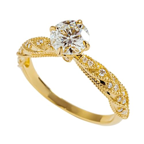 Musihy Damen Ringe, Vintage-Ehering aus 18-karätigem Gelbgold mit Moissanit für Damen, 18K Gelbgold, Größe 49 (15.6) von Musihy