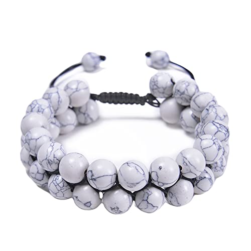 Musihy Perlenarmband Herren Weiß, Bead Bracelet Men Trendiges Zweischichtiges Perlenarmband Perlenarmband Herren 10MM Umfang 29.9CM von Musihy