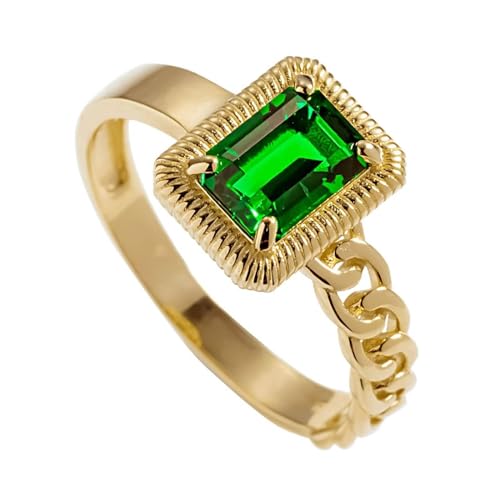 Musihy Ring Gold Damen, Polierte Panzerkettenbänder mit rechteckigem Smaragdring, 18K Gold, Größe 49 (15.6) von Musihy