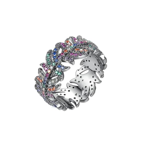 Musihy Verlobungsringe, Bunter modischer Ring mit Zirkonia in Blattform für Damen, 8,4 mm, Schwarz, Größe 54 (17.2) von Musihy