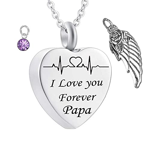 Urnen Schmuck Anhänger Männer, Anhänger Urne Edelstahl mit Juni Geburtsstein Halskette Männer mit EKG Graviert I Love You Forever Papa von Musihy