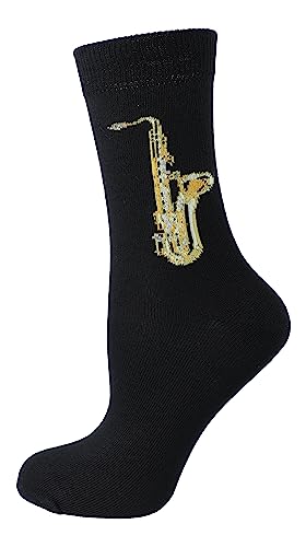 Musik-Socken mit eigenwebtem Saxophon, 1 Paar (DE/NL/SE/PL, Numerisch, 35, 38, Regular, Regular) von Musikboutique