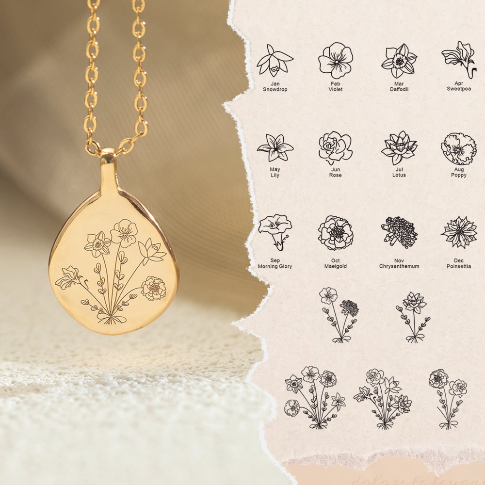 Family Birth Flower Charm Necklace, Bouquet Children Birthflower Pendant Christmas Gift For Her, Mothers Day Grandma Family Birth Flower Charm Necklace, Bouquet Children Birthflower Pendant Christmas Gift For Her, Mothers Day Grandma von MuwatiUK