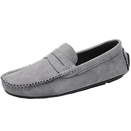 Schuhe Smoking Loafer für Herren, echtes Leder, runde Zehenpartie, Wildleder, Vamp Pennyloafer, resistent, flacher Absatz, rutschfest, zum Gehen, grau, 43.5 EU Schuhe Smoking Loafer für Herren, echtes Leder, runde Zehenpartie, Wildleder, Vamp Pennyloafer, resistent, flacher Absatz, rutschfest, zum Gehen, grau, 43.5 EU von Muyin