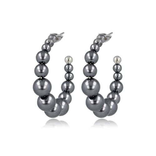 *30 mm große schwarze Perlenohrringe - Edelstahl- Edelstahl-Ohrringe für Frauen - Silber und Gold von My Bendel