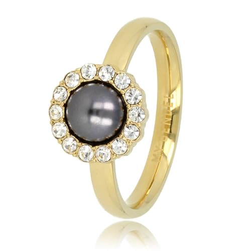 My Bendel - Ring Gold mit Zirkoniasteinen und Black Pearl- Stylischer Ring für Damen mit Perlen und Zirkoniasteinen - Bleibt schön und Verfärbt nicht - Stapeln Ringe von My Bendel