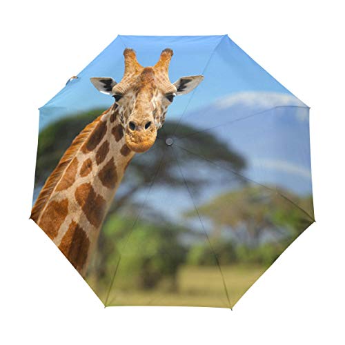 My Daily Afrikanische Giraffe Reise-Regenschirm, automatisches Öffnen/Schließen, leicht, kompakt, winddicht von My Daily