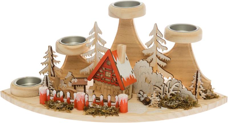 my home Teelichthalter "Weihnachtsdeko", (1 St.), Winterlandschaft aus Holz von My Home