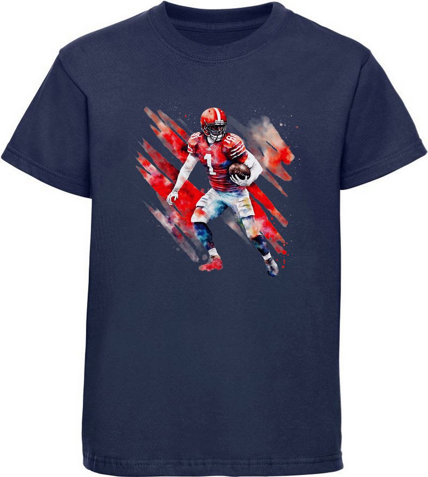 MyDesign24 T-Shirt Kinder Football Print Shirt - American Football Spieler in Ölfarben Bedrucktes Jungen und Mädchen American Football T-Shirt, i488 von MyDesign24