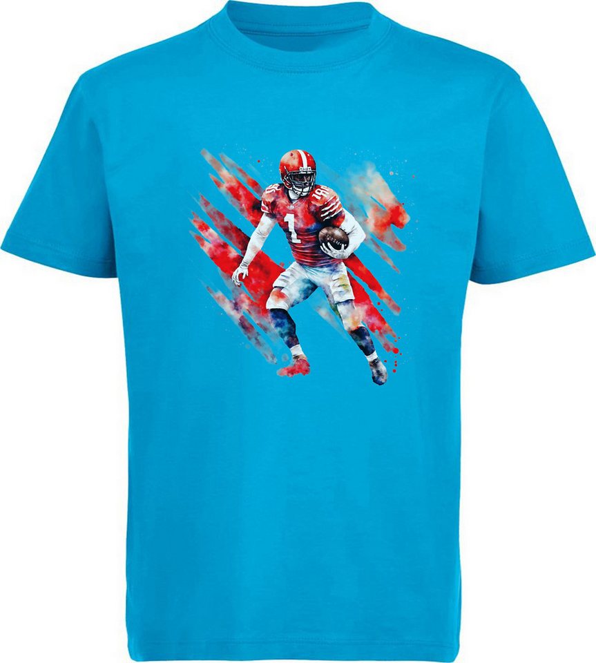 MyDesign24 T-Shirt Kinder Football Print Shirt - American Football Spieler in Ölfarben Bedrucktes Jungen und Mädchen American Football T-Shirt, i488 von MyDesign24