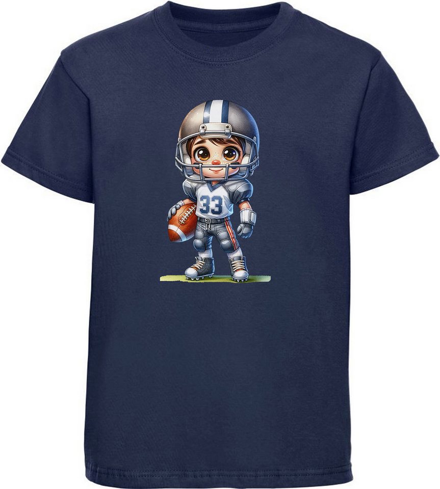 MyDesign24 T-Shirt Kinder Football Print Shirt Cartoon Quaterback mit Ball Bedrucktes Jungen und Mädchen American Football T-Shirt, i494 von MyDesign24