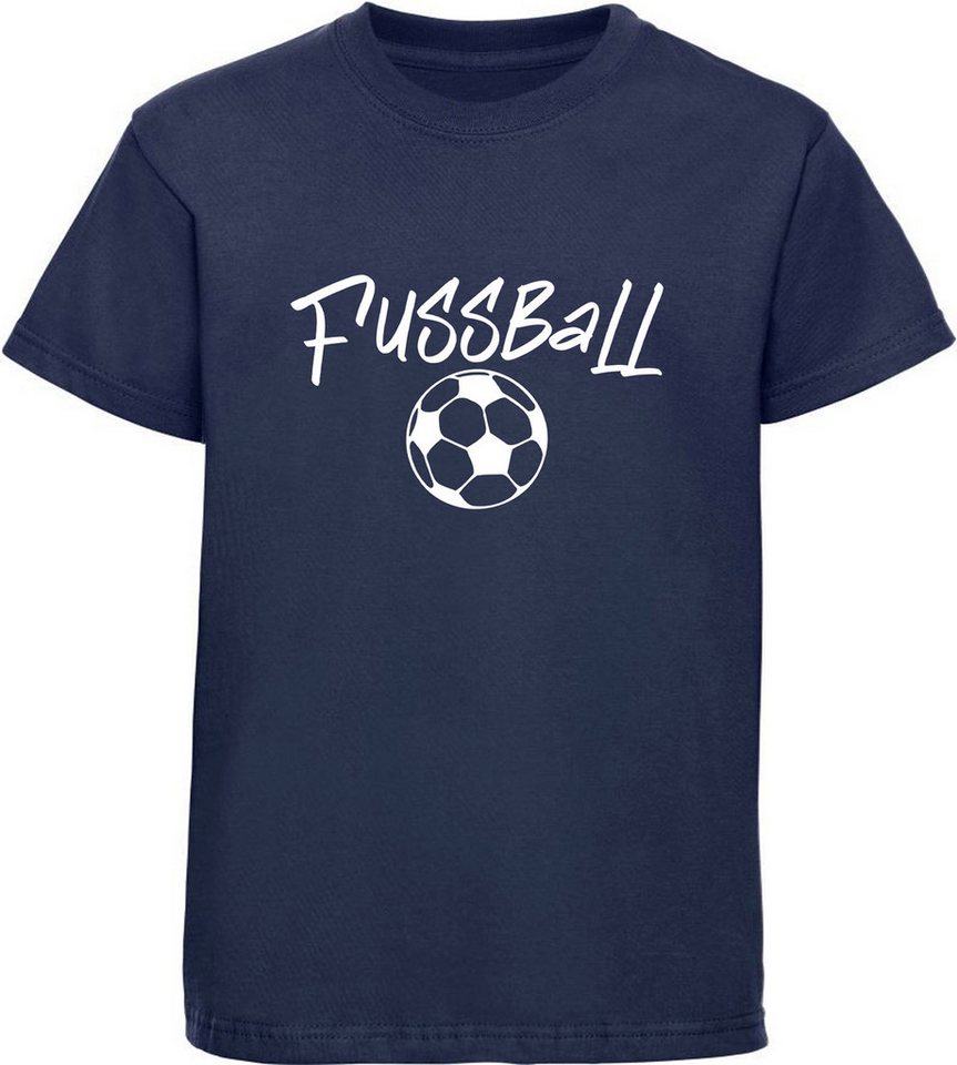 MyDesign24 T-Shirt Kinder Fussball Print Shirt - Ball mit Fussball Schriftzug Bedrucktes Jungen und Mädchen Fussball T-Shirt, i487 von MyDesign24