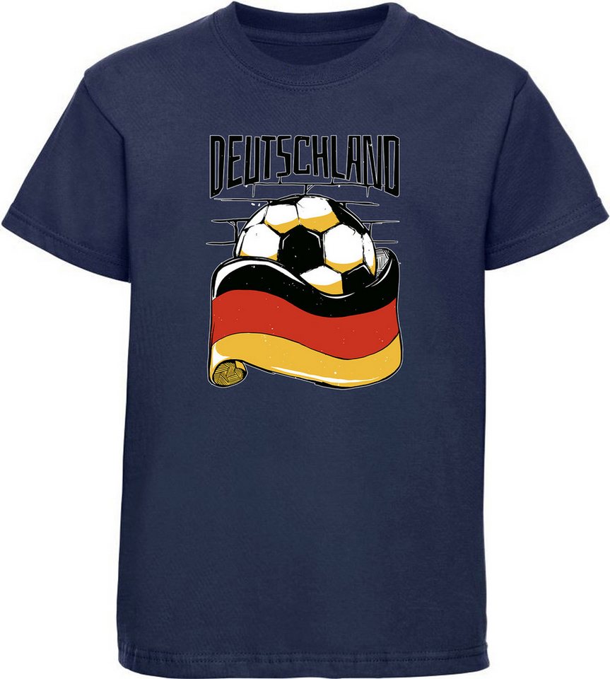 MyDesign24 T-Shirt Kinder Fussball Print Shirt - Deutschland Fahne mit Fussball Bedrucktes Jungen und Mädchen Fussball T-Shirt, i485 von MyDesign24