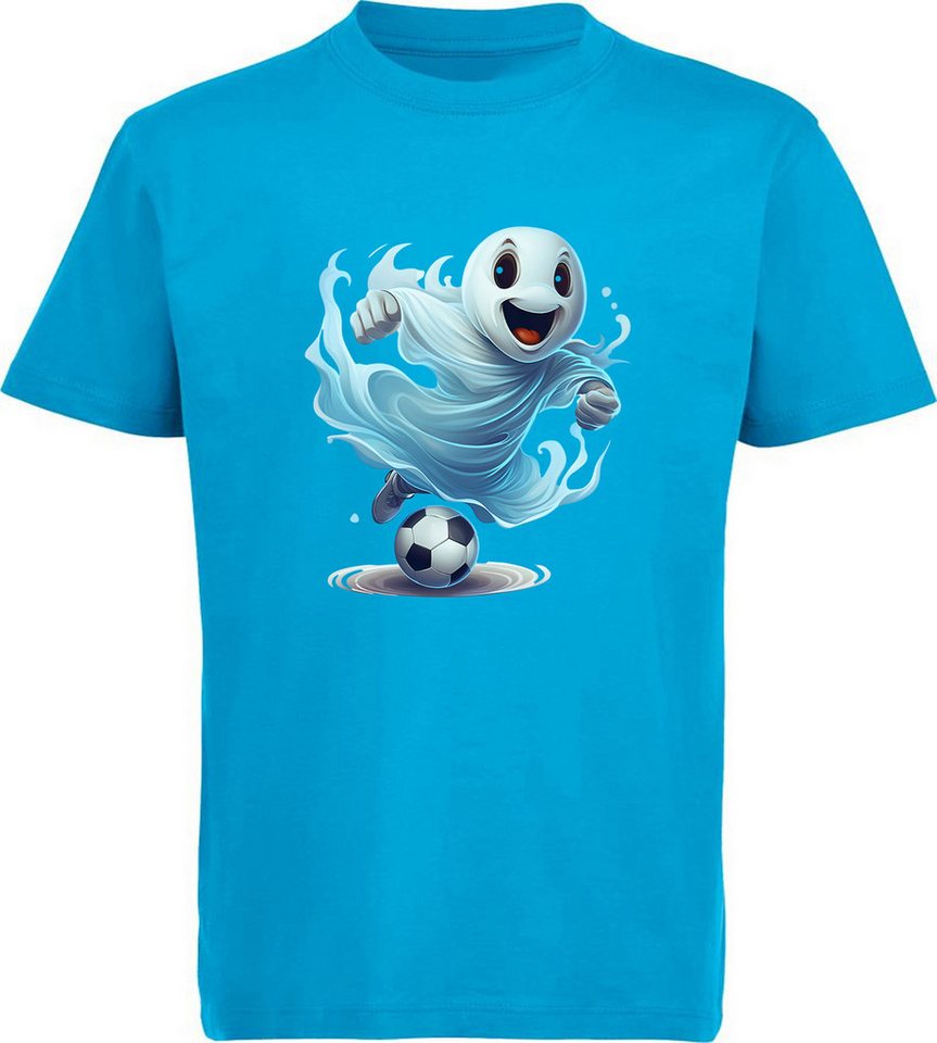 MyDesign24 T-Shirt Kinder Fussball Print Shirt - Fussball spielender Geist Bedrucktes Jungen und Mädchen Fussball T-Shirt, i486 von MyDesign24
