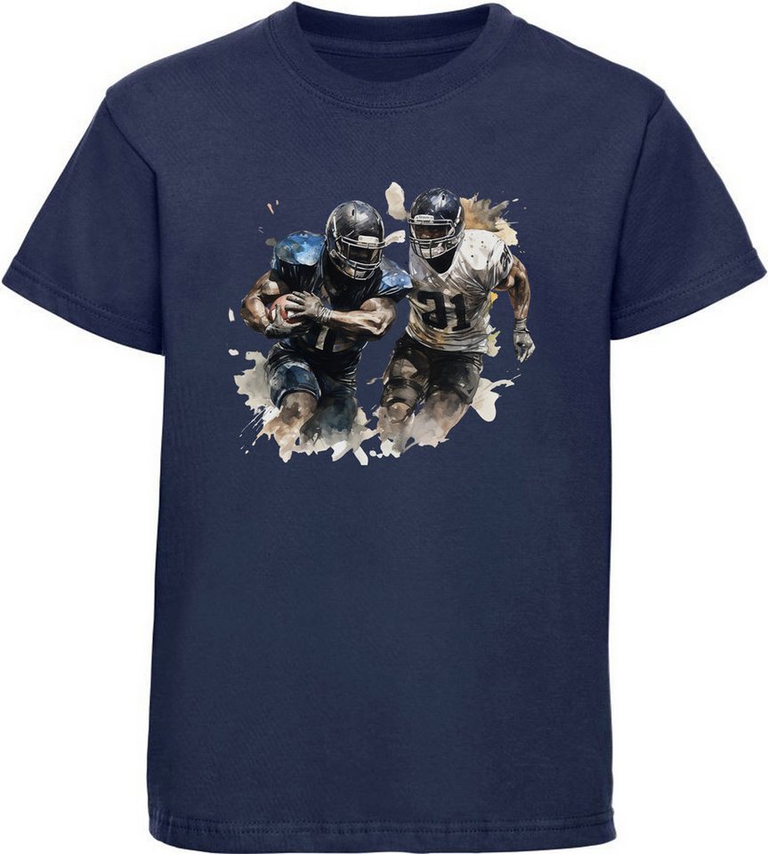 MyDesign24 T-Shirt Kinder Print Shirt - 2 American Football Spieler in Ölfarben Bedrucktes Jungen und Mädchen American Football T-Shirt, i504 von MyDesign24