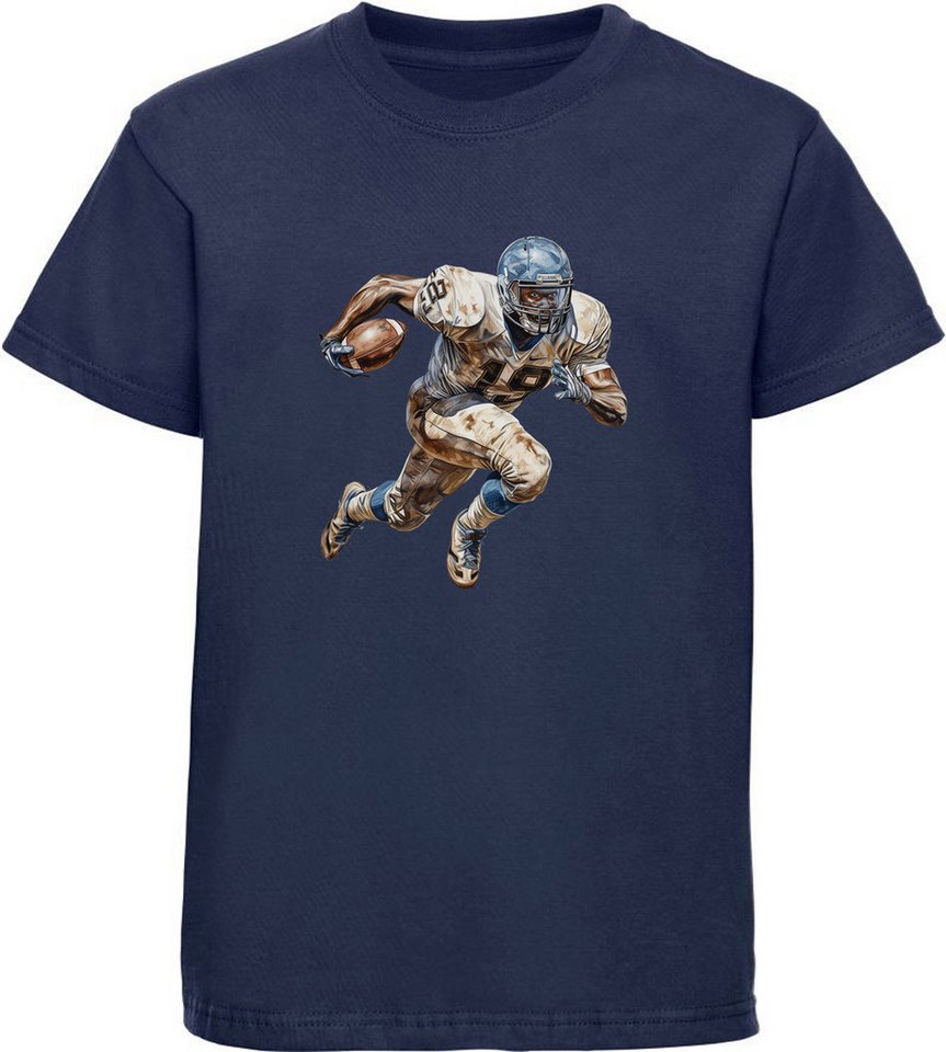 MyDesign24 T-Shirt Kinder Print Shirt - American Football Spieler mit Ball in Ölfarben Bedrucktes Jungen und Mädchen American Football T-Shirt, i505 von MyDesign24