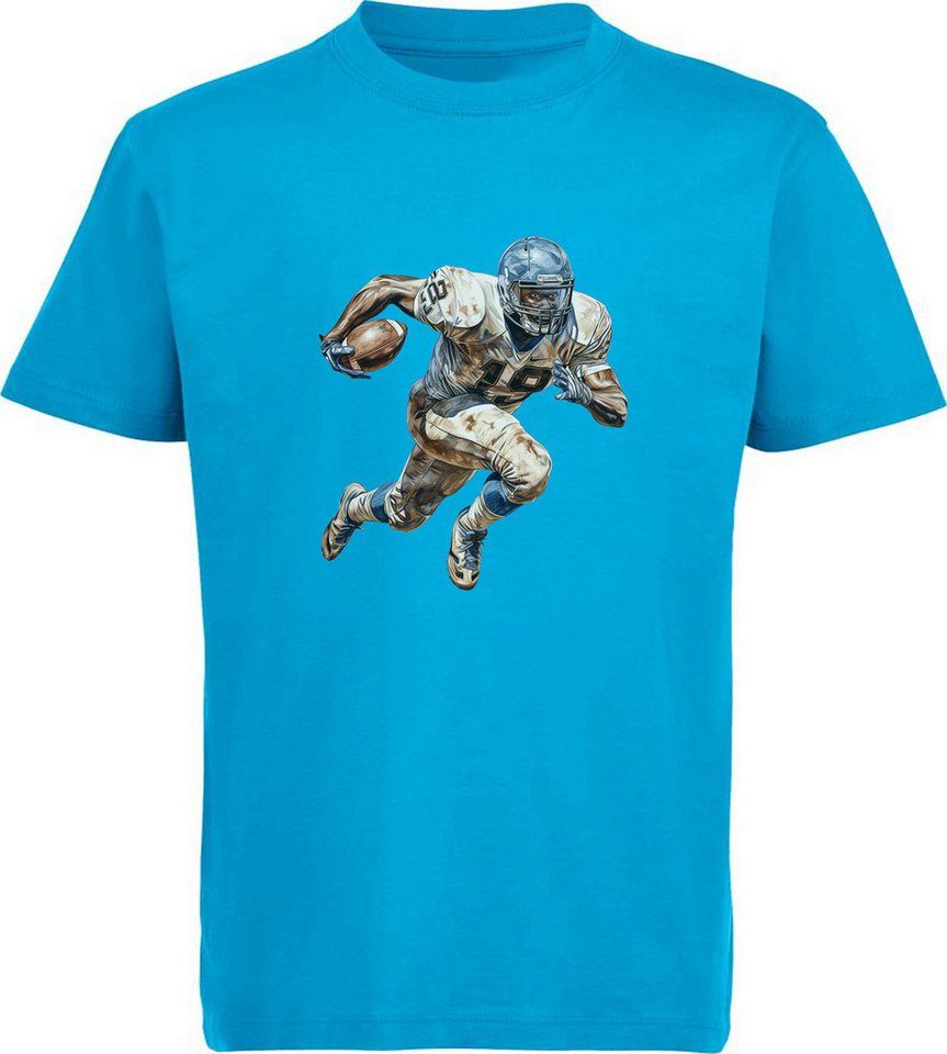 MyDesign24 T-Shirt Kinder Print Shirt - American Football Spieler mit Ball in Ölfarben Bedrucktes Jungen und Mädchen American Football T-Shirt, i505 von MyDesign24