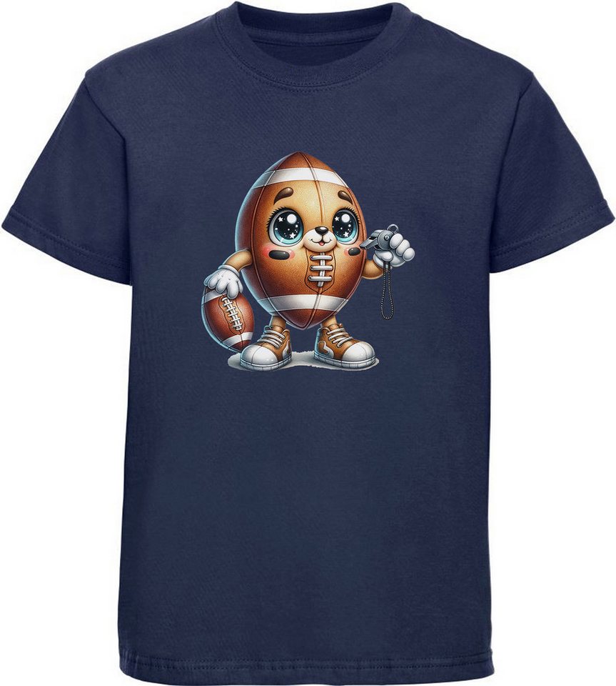 MyDesign24 T-Shirt Kinder Print Shirt Cartoon Football mit Augen, Armen und Beinen Bedrucktes Jungen und Mädchen American Football T-Shirt, i496 von MyDesign24