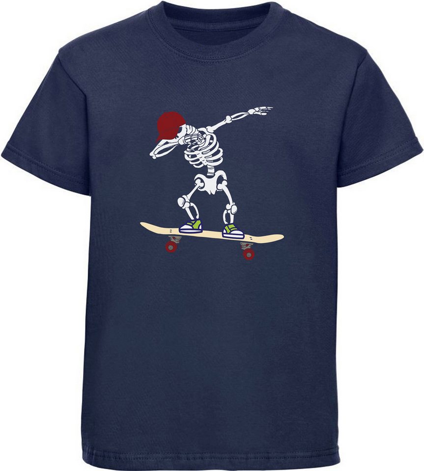 MyDesign24 T-Shirt Kinder Print Shirt - Dab tanzender Skelett Skateboarder Bedrucktes Jungen und Mädchen Skater T-Shirt, i519 von MyDesign24