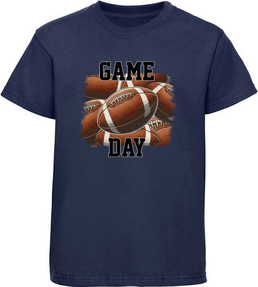 MyDesign24 T-Shirt Kinder Print Shirt Game Day mit American Football Bälle Bedrucktes Jungen und Mädchen American Football T-Shirt, i511 von MyDesign24