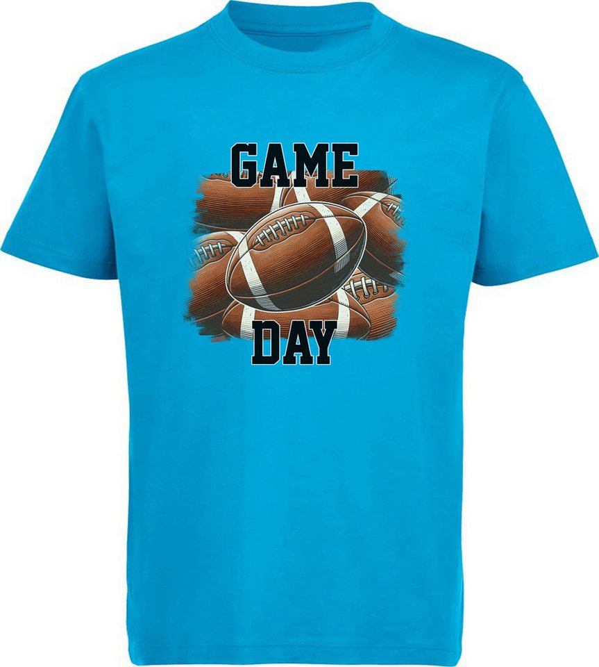 MyDesign24 T-Shirt Kinder Print Shirt Game Day mit American Football Bälle Bedrucktes Jungen und Mädchen American Football T-Shirt, i511 von MyDesign24