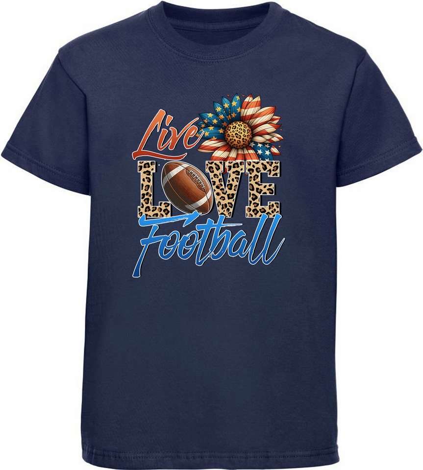 MyDesign24 T-Shirt Kinder Print Shirt Live, Love and Football Schriftzug Bedrucktes Jungen und Mädchen American Football T-Shirt, i510 von MyDesign24