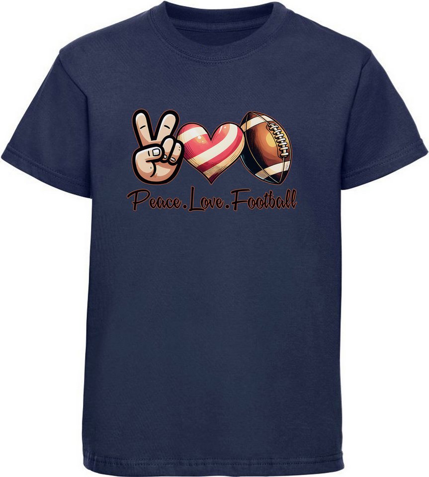 MyDesign24 T-Shirt Kinder Print Shirt Peace, Love and American Football print Bedrucktes Jungen und Mädchen American Football T-Shirt, i508 von MyDesign24