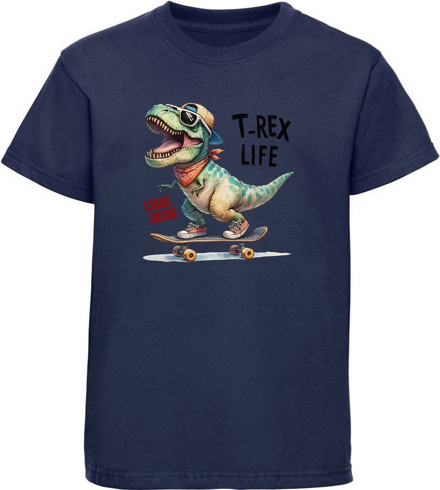 MyDesign24 T-Shirt Kinder Print Shirt - Skatender T-Rex Bedrucktes Jungen und Mädchen Skater T-Shirt, i532 von MyDesign24