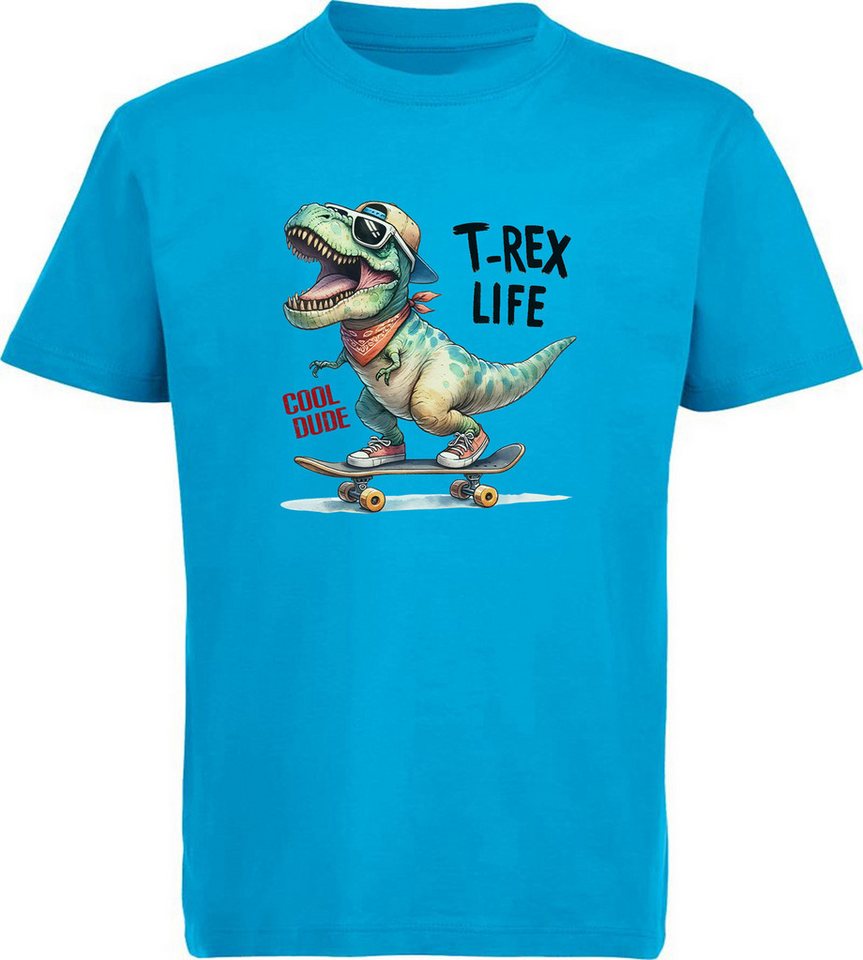 MyDesign24 T-Shirt Kinder Print Shirt - Skatender T-Rex Bedrucktes Jungen und Mädchen Skater T-Shirt, i532 von MyDesign24