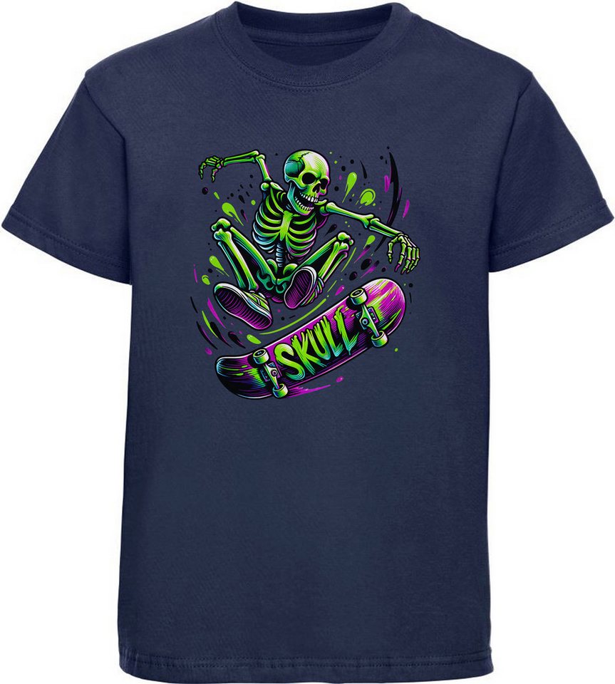 MyDesign24 T-Shirt Kinder Print Shirt Springender Skelett Skateboarder Bedrucktes Jungen und Mädchen Skater T-Shirt, i538 von MyDesign24