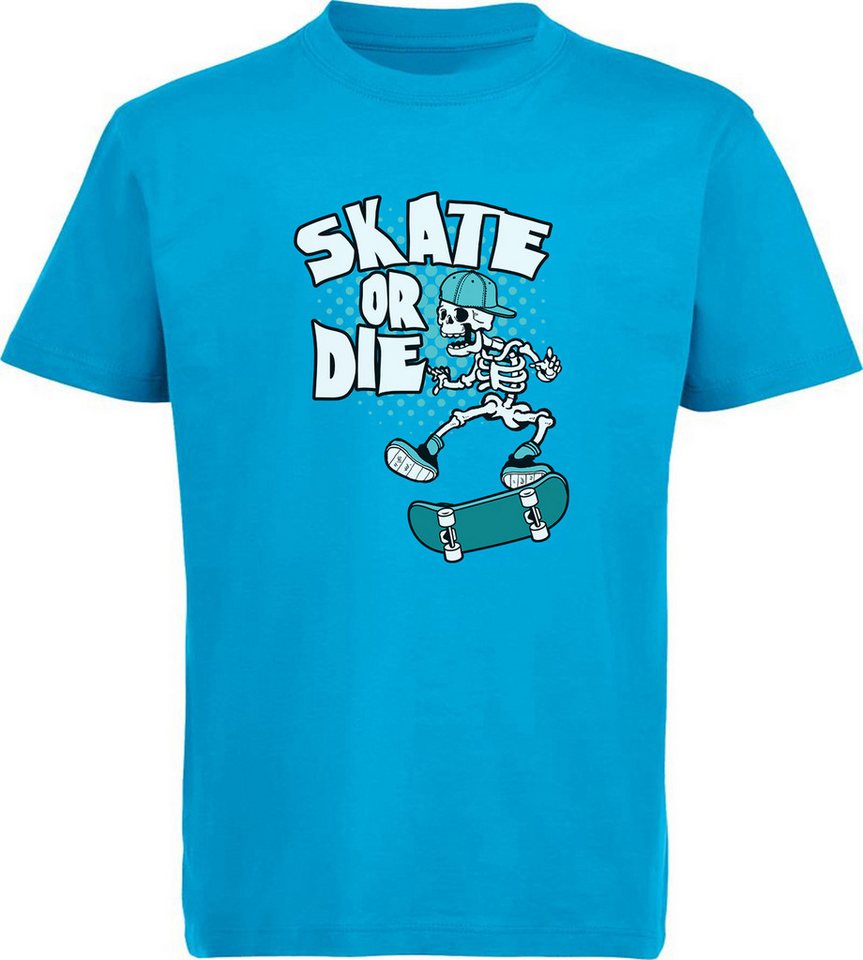 MyDesign24 T-Shirt Kinder Print Shirt mit Skelett und Skate or Die Aufschrift Bedrucktes Jungen und Mädchen Skater T-Shirt, i518 von MyDesign24