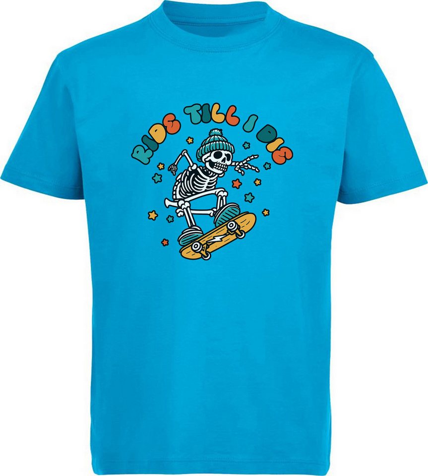 MyDesign24 T-Shirt Kinder Print Shirt mit coolem Skatendem Skelett Bedrucktes Jungen und Mädchen Skater T-Shirt, i514 von MyDesign24