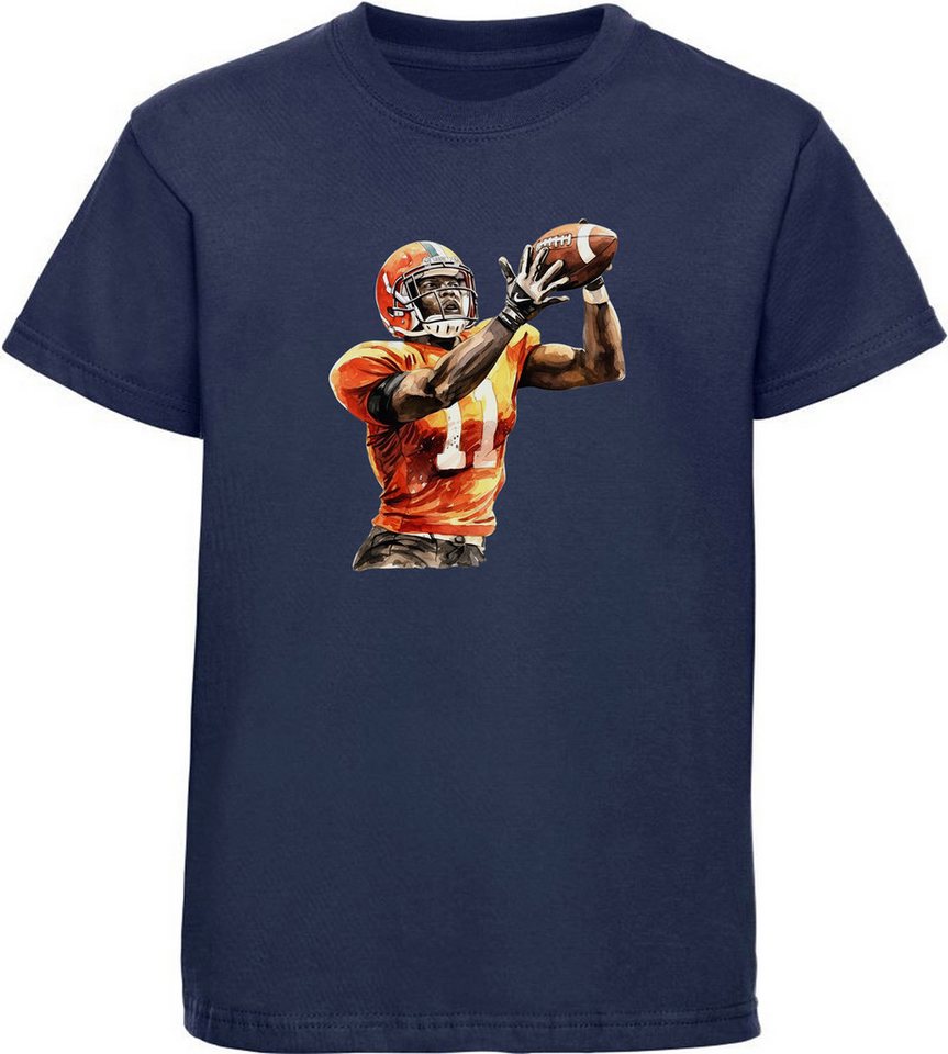 MyDesign24 T-Shirt Kinder Print Shirt orange American Football Spieler mit Ball Bedrucktes Jungen und Mädchen American Football T-Shirt, i507 von MyDesign24