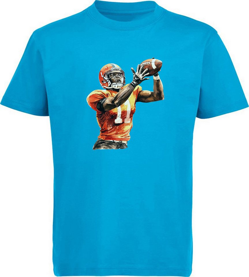 MyDesign24 T-Shirt Kinder Print Shirt orange American Football Spieler mit Ball Bedrucktes Jungen und Mädchen American Football T-Shirt, i507 von MyDesign24