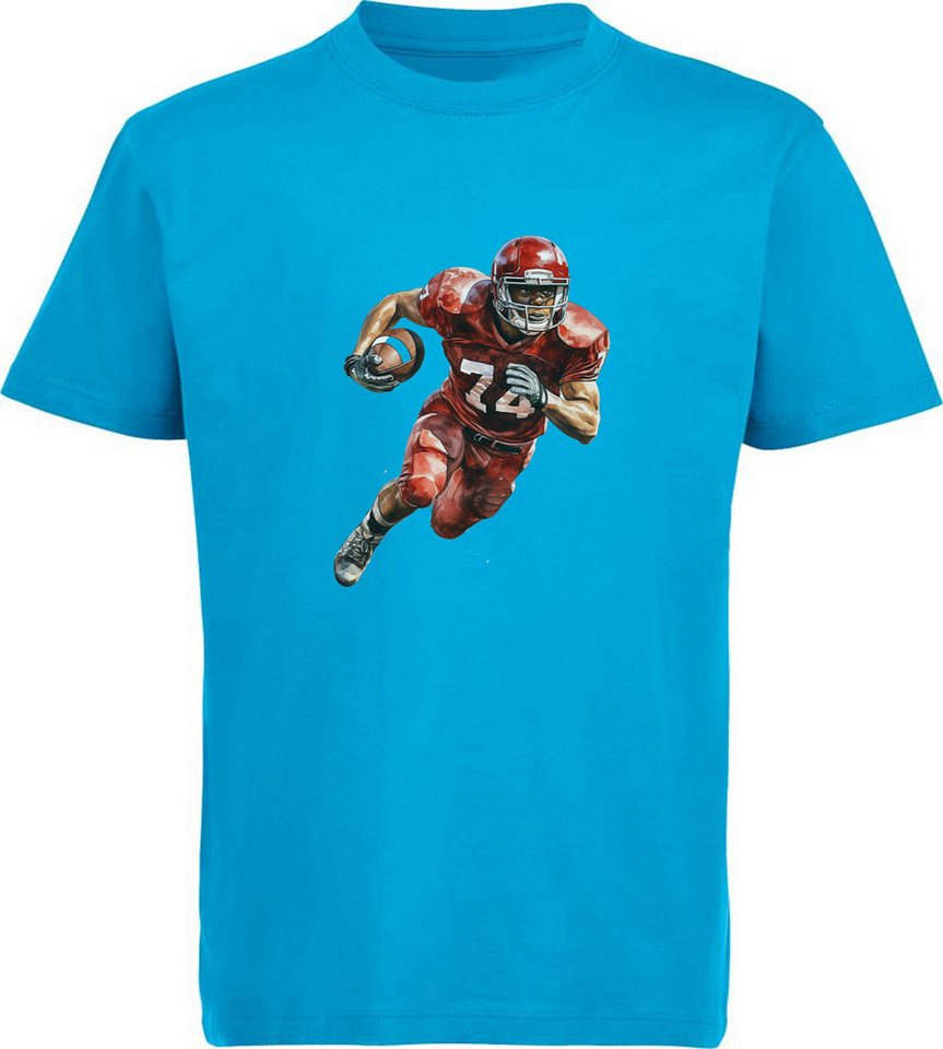 MyDesign24 T-Shirt Kinder Print Shirt roter American Football Spieler mit Ball Bedrucktes Jungen und Mädchen American Football T-Shirt, i506 von MyDesign24