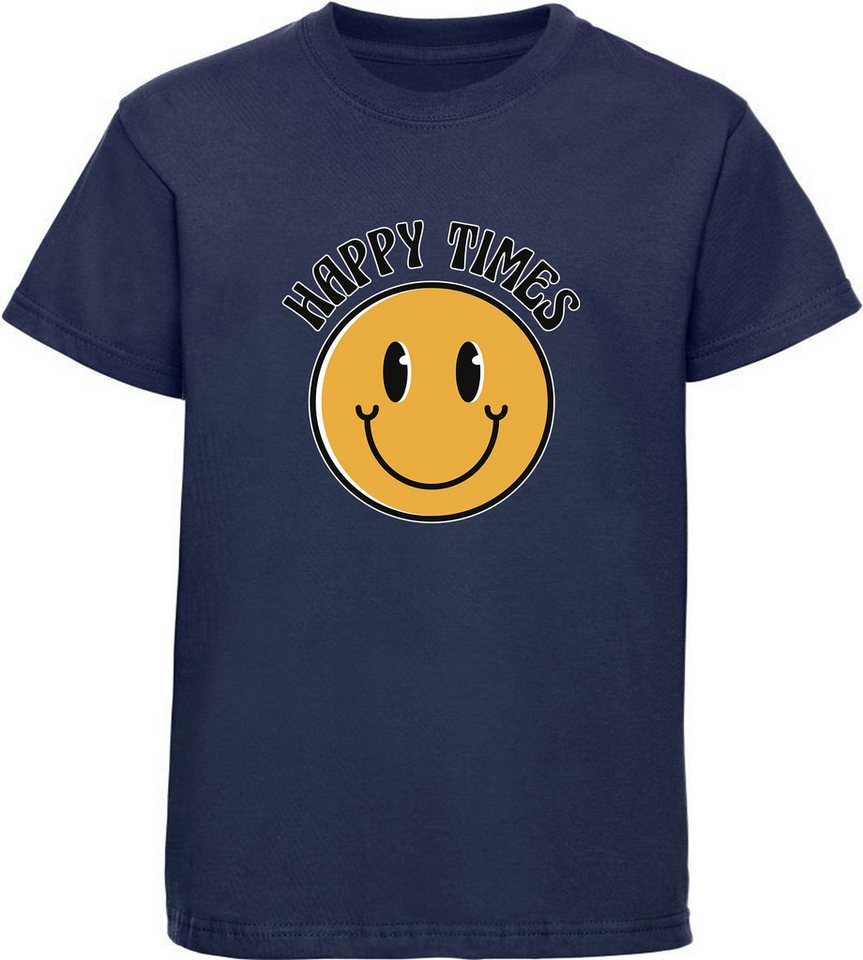 MyDesign24 T-Shirt Kinder Smiley Print Shirt - Happy Times Bedrucktes Jungen und Mädchen T-Shirt, i293 von MyDesign24